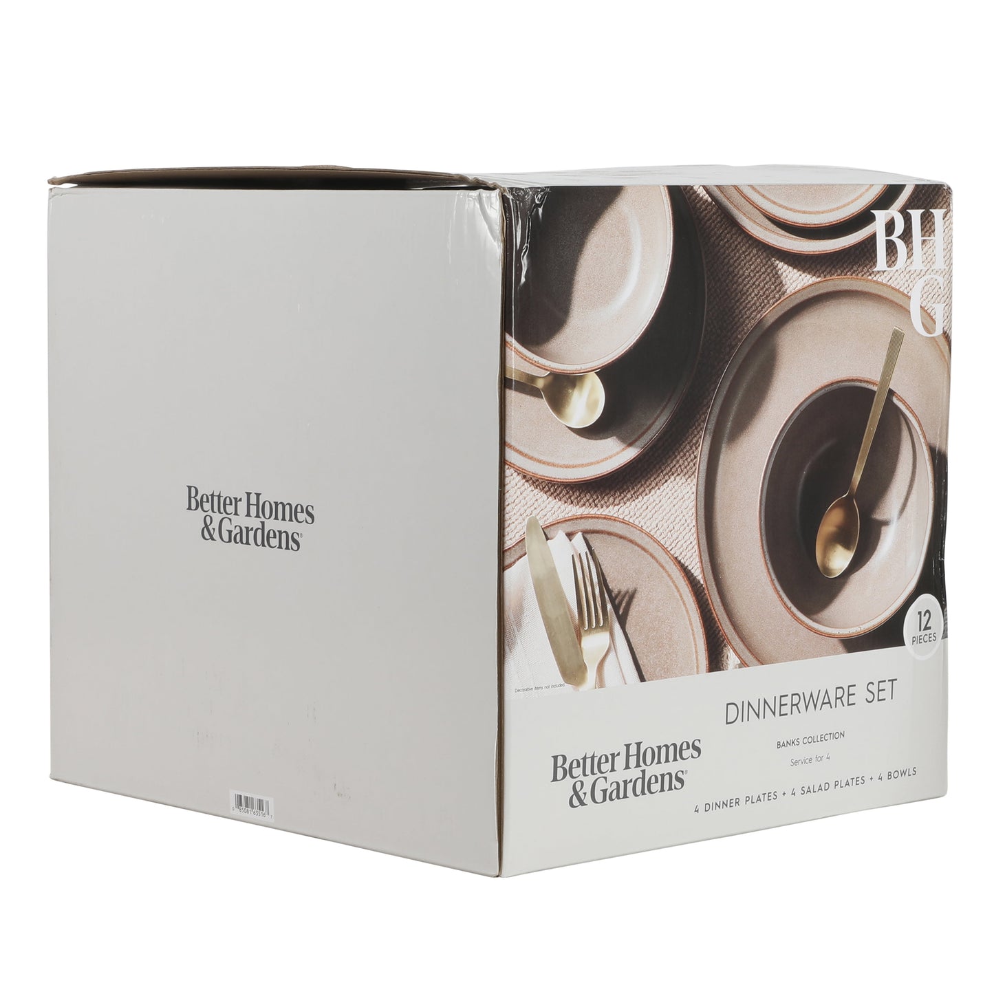 Better Homes and Gardens Banks Brown 12-Piece Stoneware Dinnerware Set, Brown Plates and Bowls, Set for 4