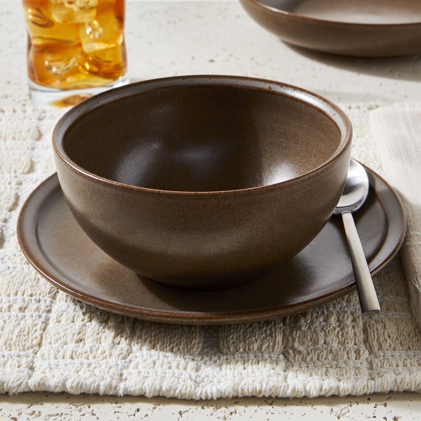 Better Homes and Gardens Banks Brown 12-Piece Stoneware Dinnerware Set, Brown Plates and Bowls, Set for 4
