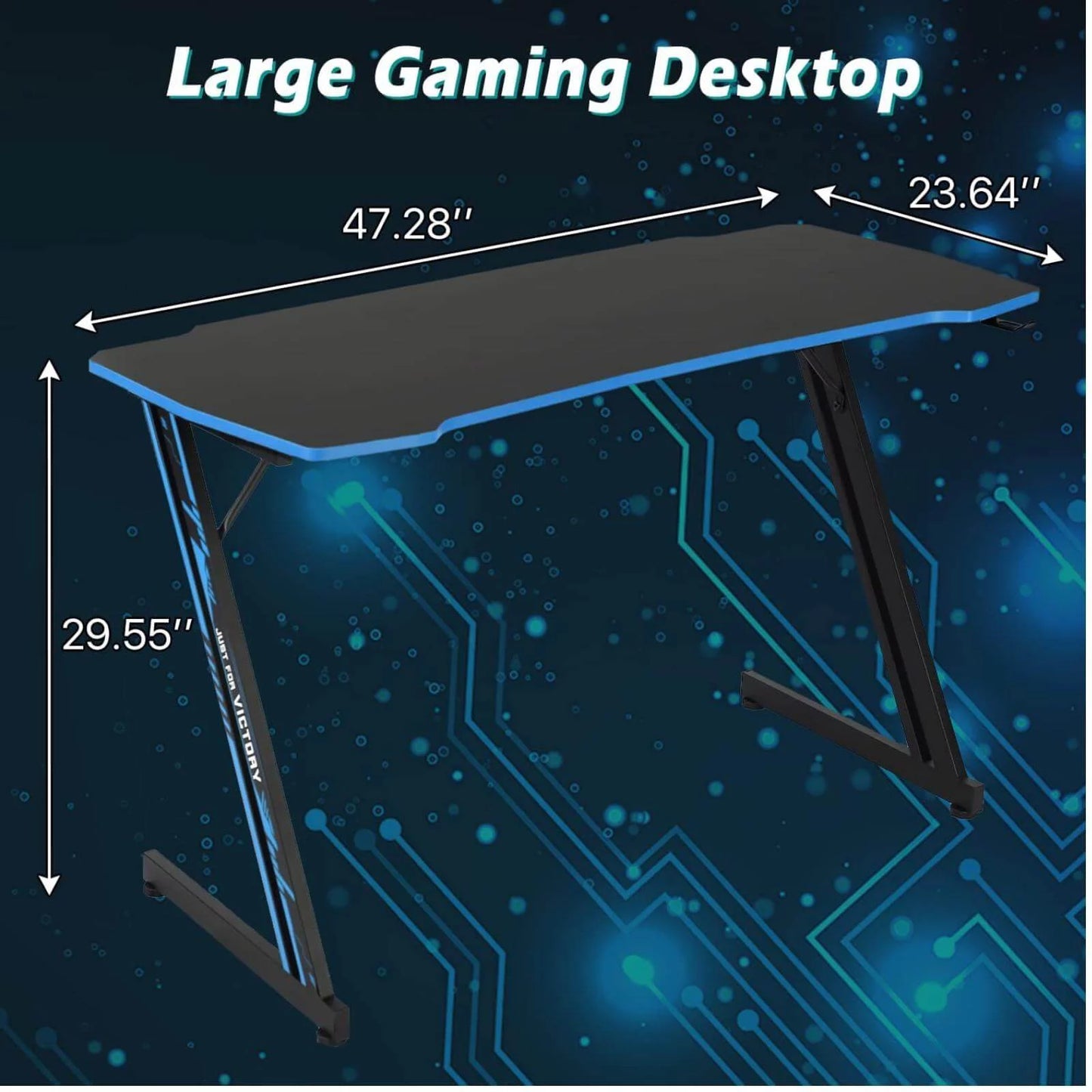 47 Inch Gaming Desk, Z-Shaped PC Computer Table Ergonomic Gamer Workstation with Headphone Hook for Home Office, Red